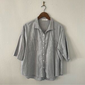 SBJ Austin 100% Cotton Button Up Blouse 3/4 Sleeve Top Made in USA